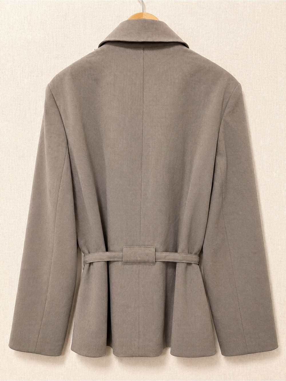 KEISUKE Vintage Belted Tailored Jacket 42 Taupe Peplum Silk-Like - Picture 2 of 12